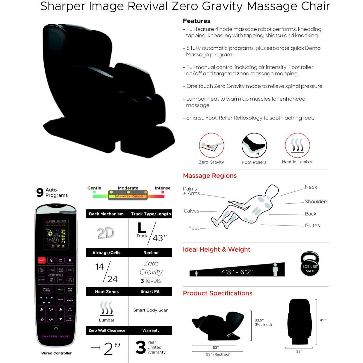 Sharper Image Revival Zero Gravity Massage Chair by Best Body Massage Chair