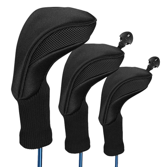 3Pcs Long Neck Mesh Golf Club Head Covers Set Long Knit Protection Cover w/ Interchangeable No. Tags 3 4 5 6 7 X Fit For Fairway Driver Woods - Black by VYSN