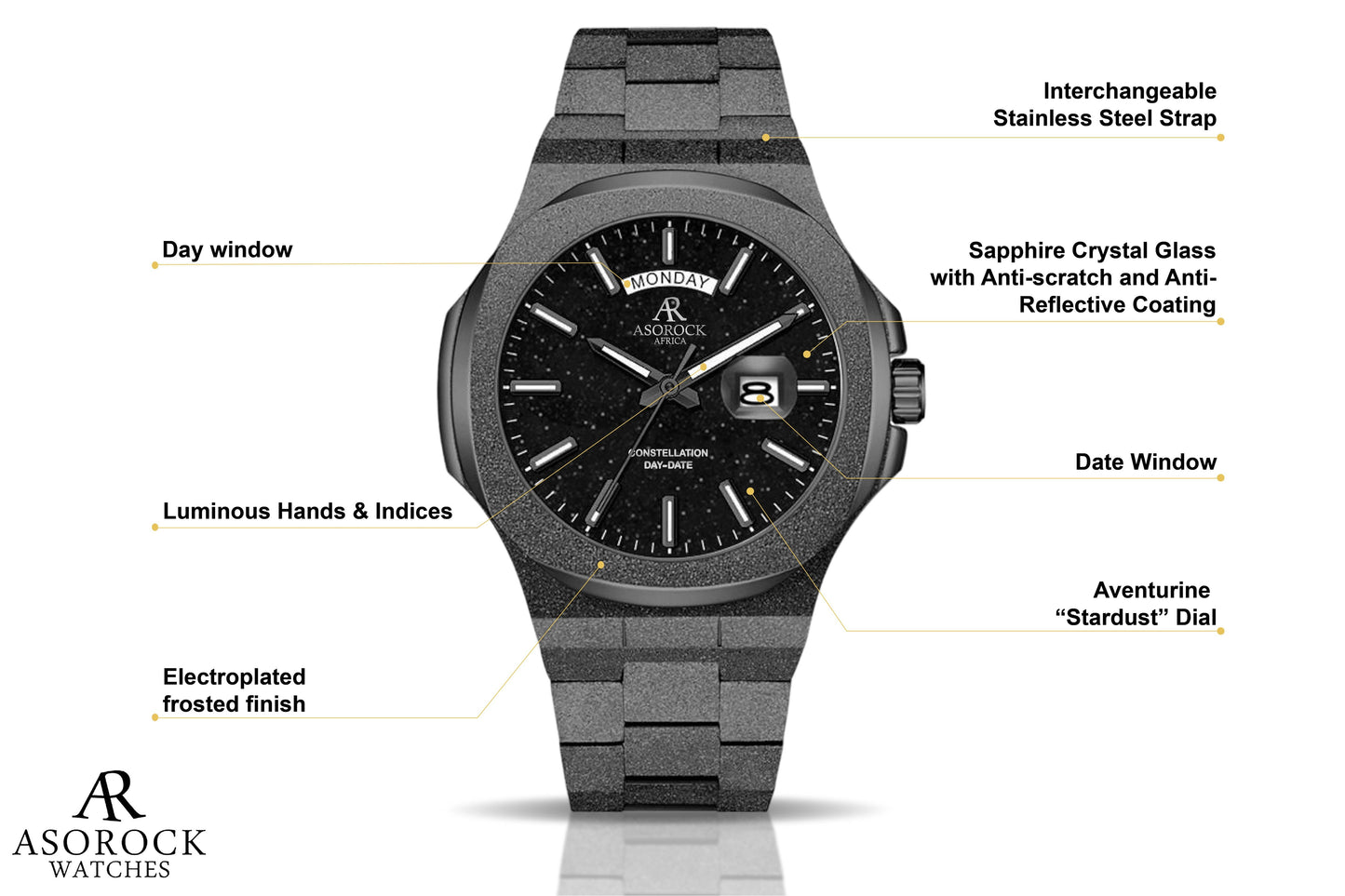 All Black frosted stardust Constellation Day-Date by ASOROCK WATCHES