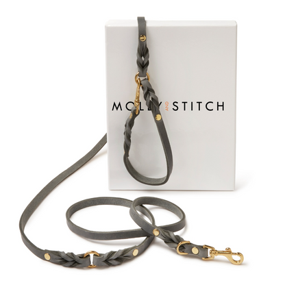 Butter Leather 3x Adjustable Dog Leash - Timeless Grey by Molly And Stitch US