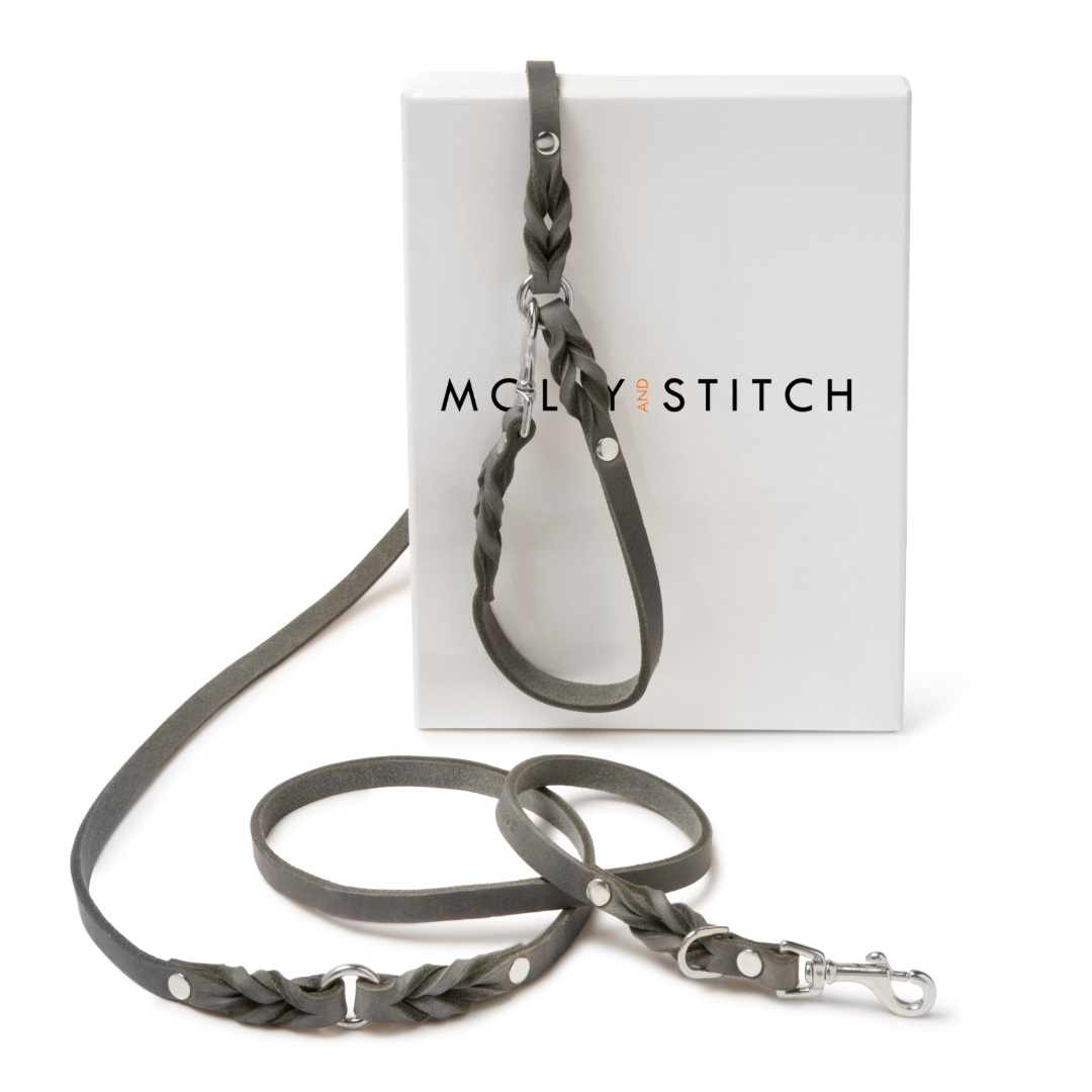 Butter Leather 3x Adjustable Dog Leash - Timeless Grey by Molly And Stitch US