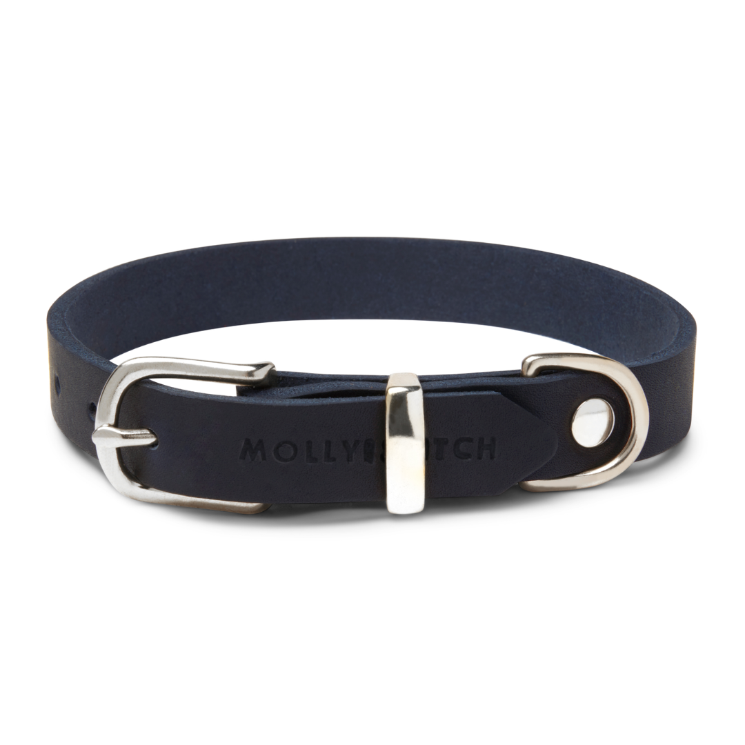 Butter Leather Dog Collar - Navy Blue by Molly And Stitch US