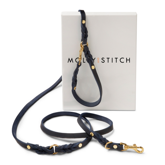 Butter Leather 3x Adjustable Dog Leash - Navy Blue by Molly And Stitch US