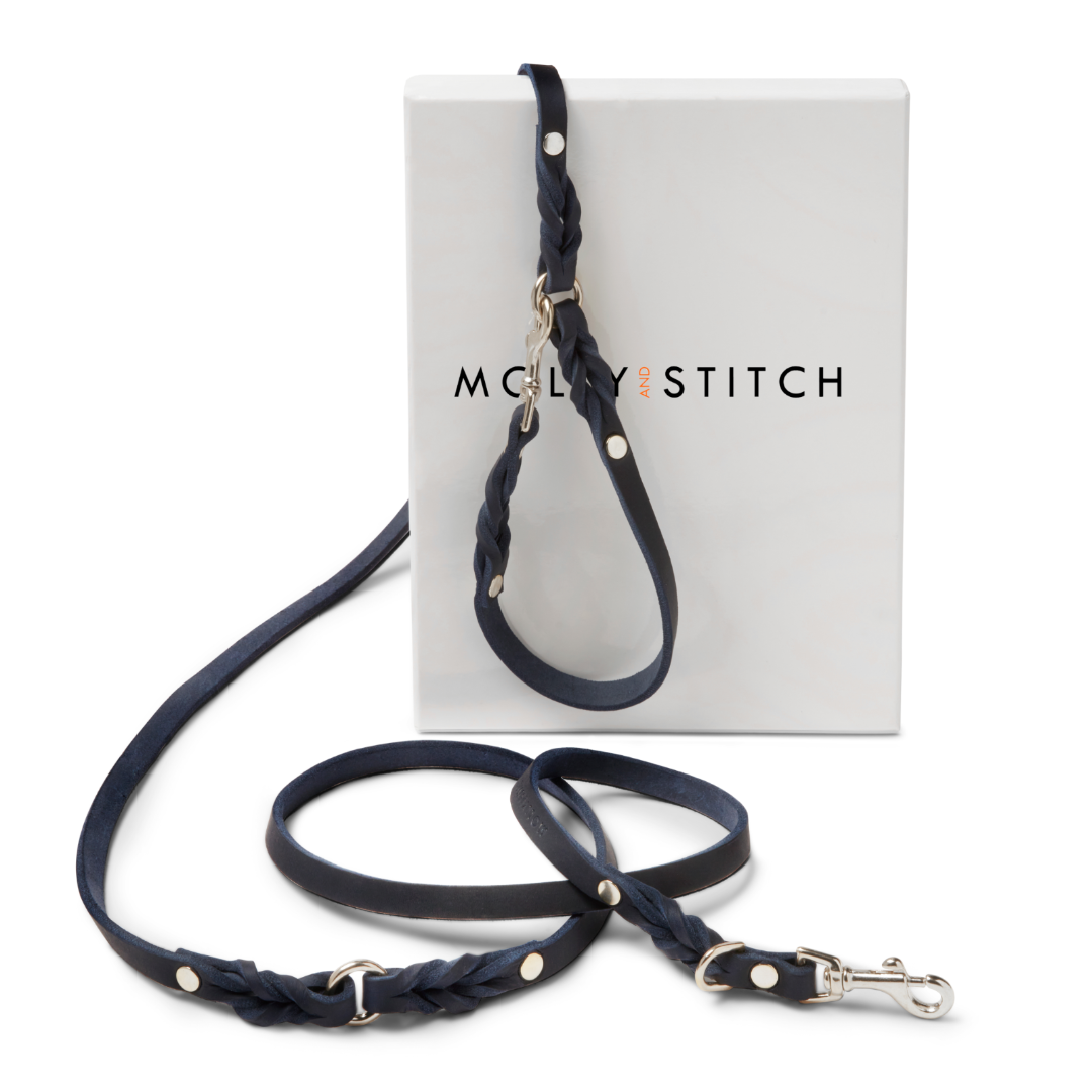 Butter Leather 3x Adjustable Dog Leash - Navy Blue by Molly And Stitch US
